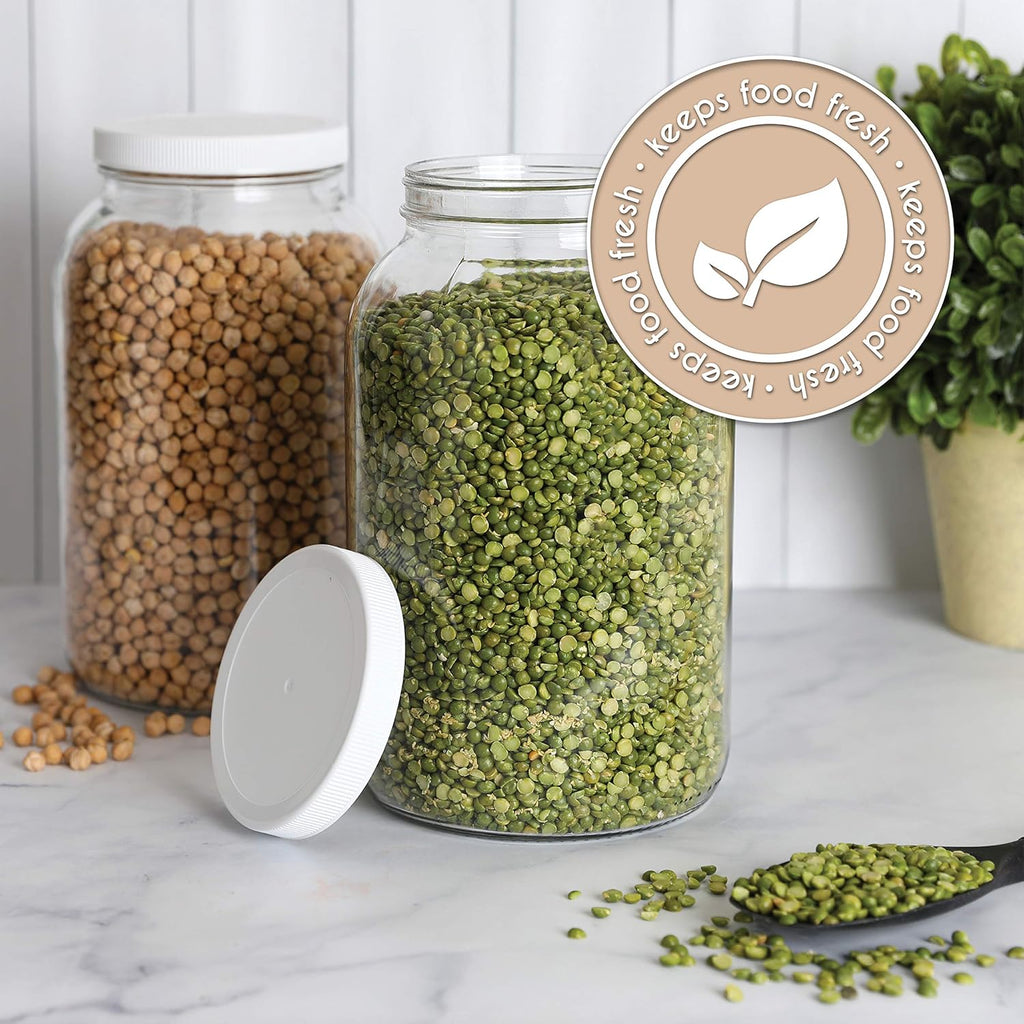 kitchentoolz 1 Gallon Glass Mason Jars – Extra Large Wide Mouth Jars with Airtight Lids – Perfect for Sourdough Starter, Fermenting, Pickling, and Storage – Made in the USA – Pack of 2