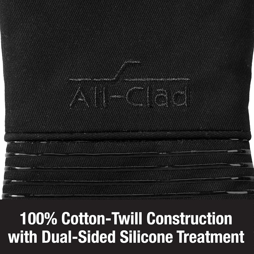 All-Clad Silicone Oven Mitts: Heat Resistant up to 500 Degrees - 100% Cotton & Silicone, 14"x7" Oven Mitt for Kitchen and Barbecue, 2-Pack, Black