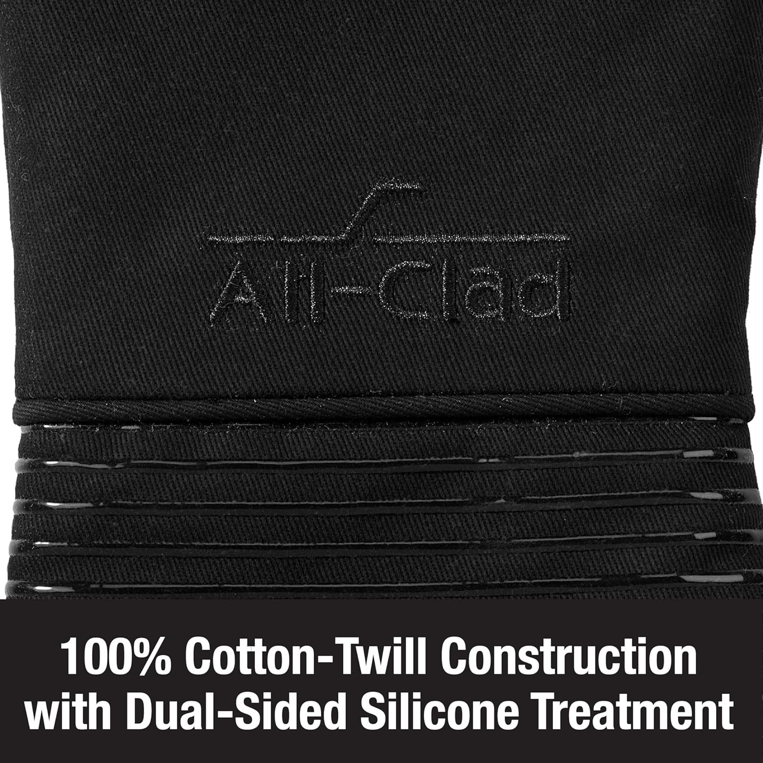 All-Clad Silicone Oven Mitts: Heat Resistant up to 500 Degrees - 100% Cotton & Silicone, 14"x7" Oven Mitt for Kitchen and Barbecue, 2-Pack, Black