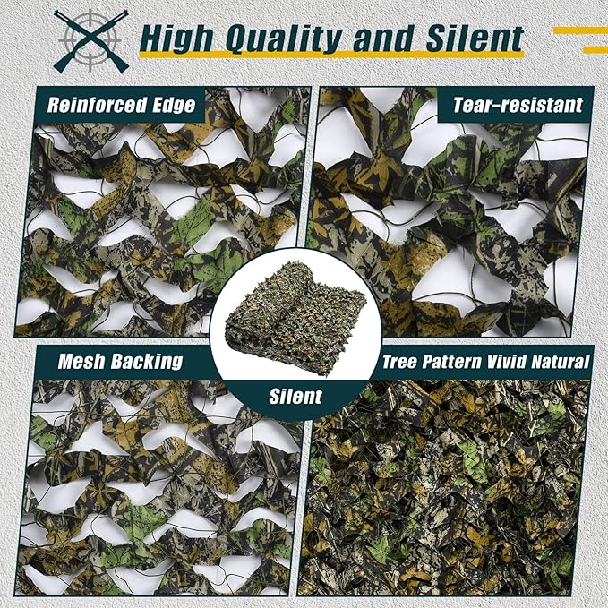 iunio Camo Netting Camouflage Netting, Silent Military Net, Large Bulk Roll Mesh, for Hunting Blind Cover Backdrop Camo Themed Birthday Party, Sun Shade, Camping, Outdoor, with mesh Backing