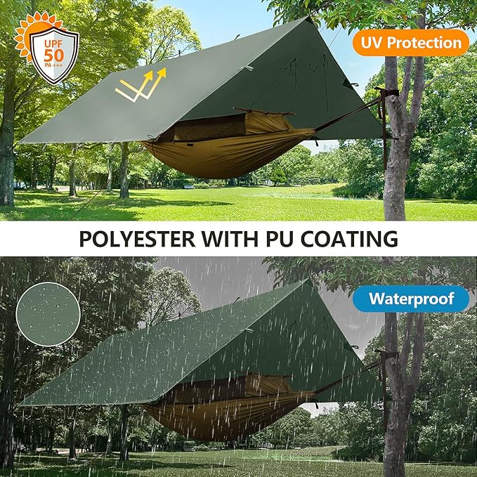 FREE SOLDIER Camping Tarp Waterproof Portable Multifunctional Outdoor Traveling Awning Backpacking Shelter Rain Tarp (Lake Green 10×10.5ft)