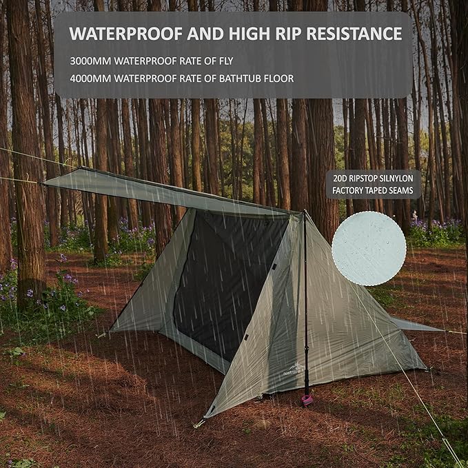 Sirius Two Ultralight Backpacking Tent, 2 Person Trekking Pole, Waterproof, Compact, Single Wall, Bushcraft Shelter for Camping, Hiking, Kayaking