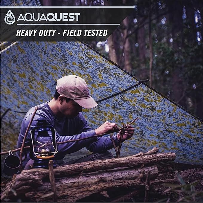 AquaQuest Defender Camping Tarp - Heavy Duty Tent Shelter or Rain Fly - Waterproof Camping Essentials for Hiking, Bushcraft & Hammock