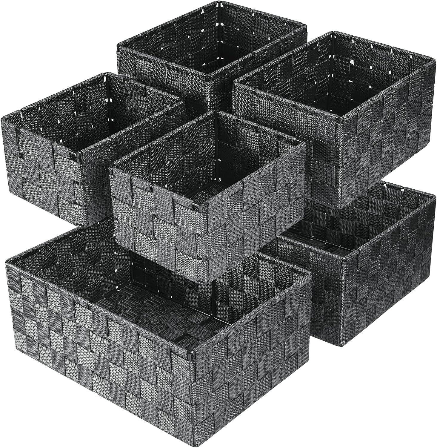 Woven Storage Baskets, Storage Bins, Cube Basket Container Baskets Storage Boxes Organizers for Clothes /Shelves/ Closet, Set of 6 (Grey)