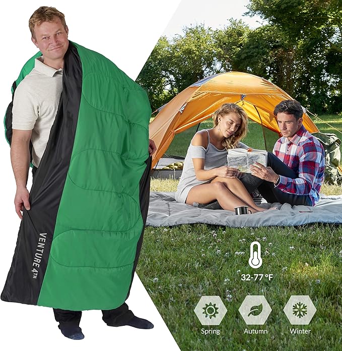 VENTURE 4TH Backpacking Sleeping Bag – XXL, Double and Single Sizes - Lightweight Warm & Cold Weather Sleeping Bags for Adults, Kids & Couples – Ideal for Hiking, Camping & Outdoor Adventures