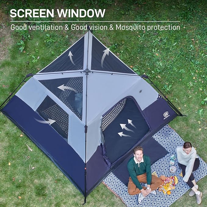 EVER ADVANCED 6 Person Blackout Camping Tent Instant Cabin Tents for Family with Rainfly, 60s Easy Setup, Water-Resistant