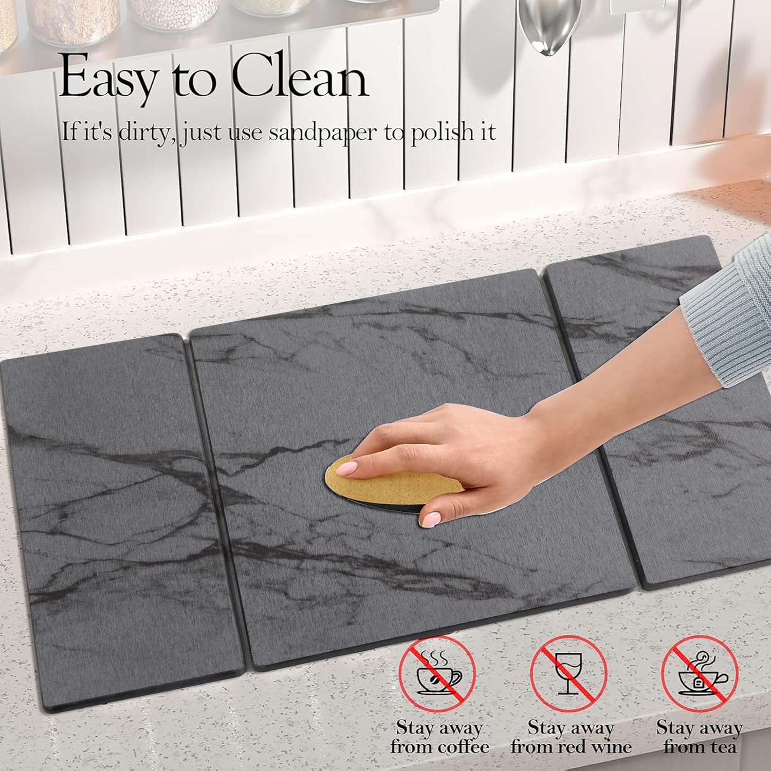 Quick Dry Collapsible Dish Drying Mat, Eco-Friendly Absorbent Diatomaceous Earth Mats for Dishes Bottles Cups 20"×16"Large Stone Dish Drying Mats for Kitchen Counter (Gray, 20"（L）×16"（W）)