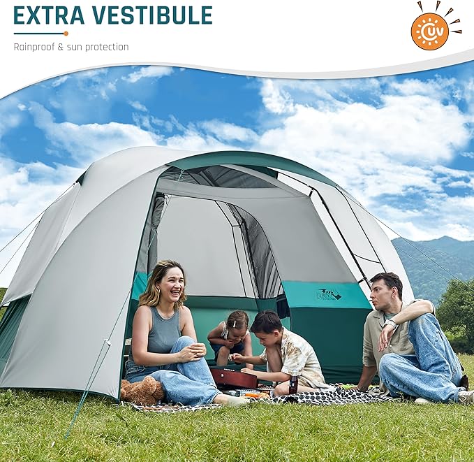 Tents for Camping 6/8/10/11 Person Large Camping Tent with Porch Big Tent with Rainfly & Reflective Windproof Rope Portable with Carry Bag for Family Camping & Hiking
