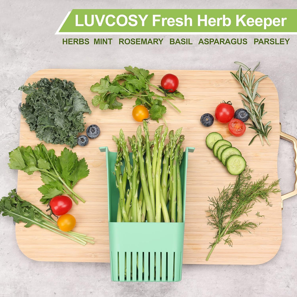 2 Pack Herb Keeper, BPA-Free Plastic Herb Saver with an Inner Basket for Cilantro, Mint, Parsley, and Asparagus, Keeps Fresh Herbs for 3 Times Longer