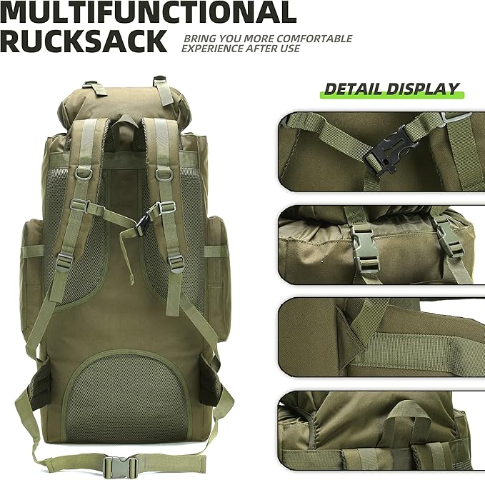 100L Camping Hiking Backpack,Molle military Tactical rucksack backpack,Waterproof Lightweight Hiking Backpack (Army Green)