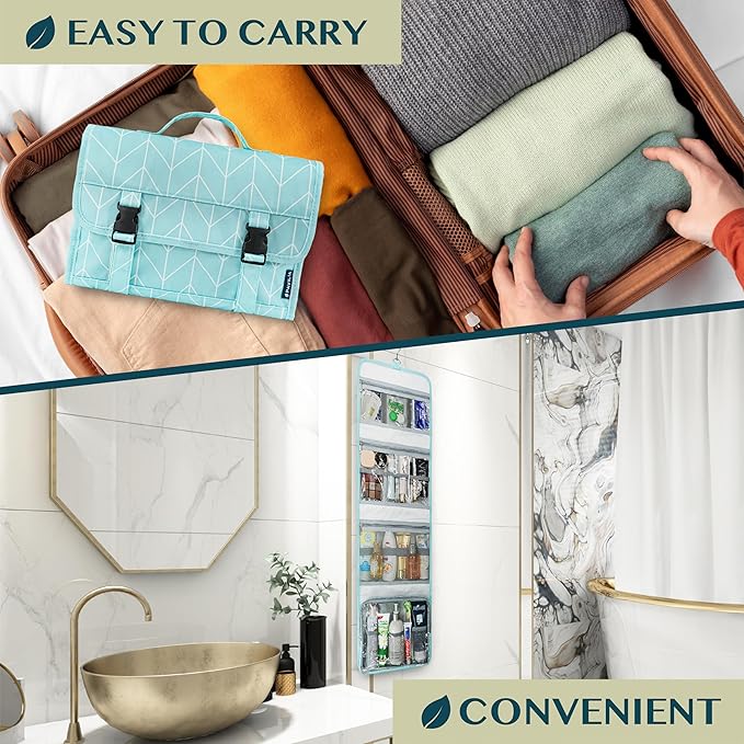 PAVILIA Travel Hanging Toiletry Bag for Women Men, Large Capacity Makeup Bag Kit, Waterproof Cosmetic Storage Organizer Case for Bathroom Shower, Black