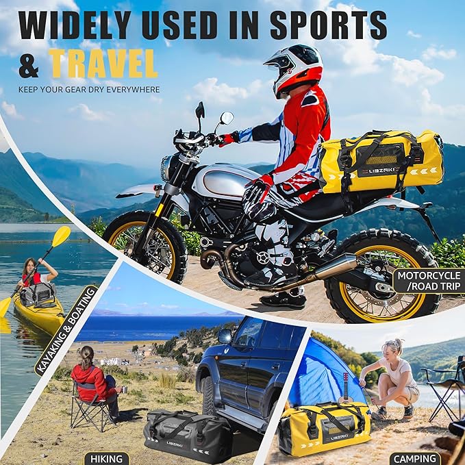 LIBZAKI Stormproof Rolltop Duffel Bag - Extra Large Waterproof Dry Bag for Kayaking, SUP & Outdoor Gear Storage, Reinforced PVC Base 70L Black/Gray