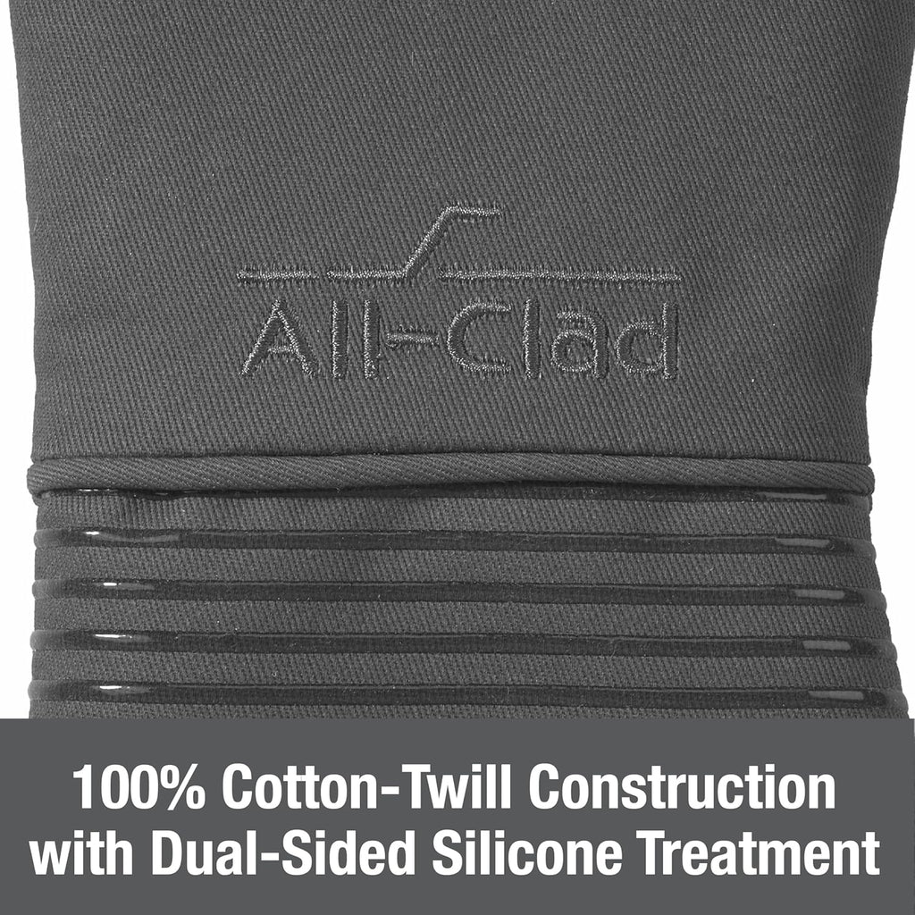 All Clad Silicone Oven Mitt: Heat Resistant up to 500 Degrees - 100% Cotton & Silicone, 14"x7" Oven Mitt for Kitchen and Barbeque, 1-Pack, Pewter