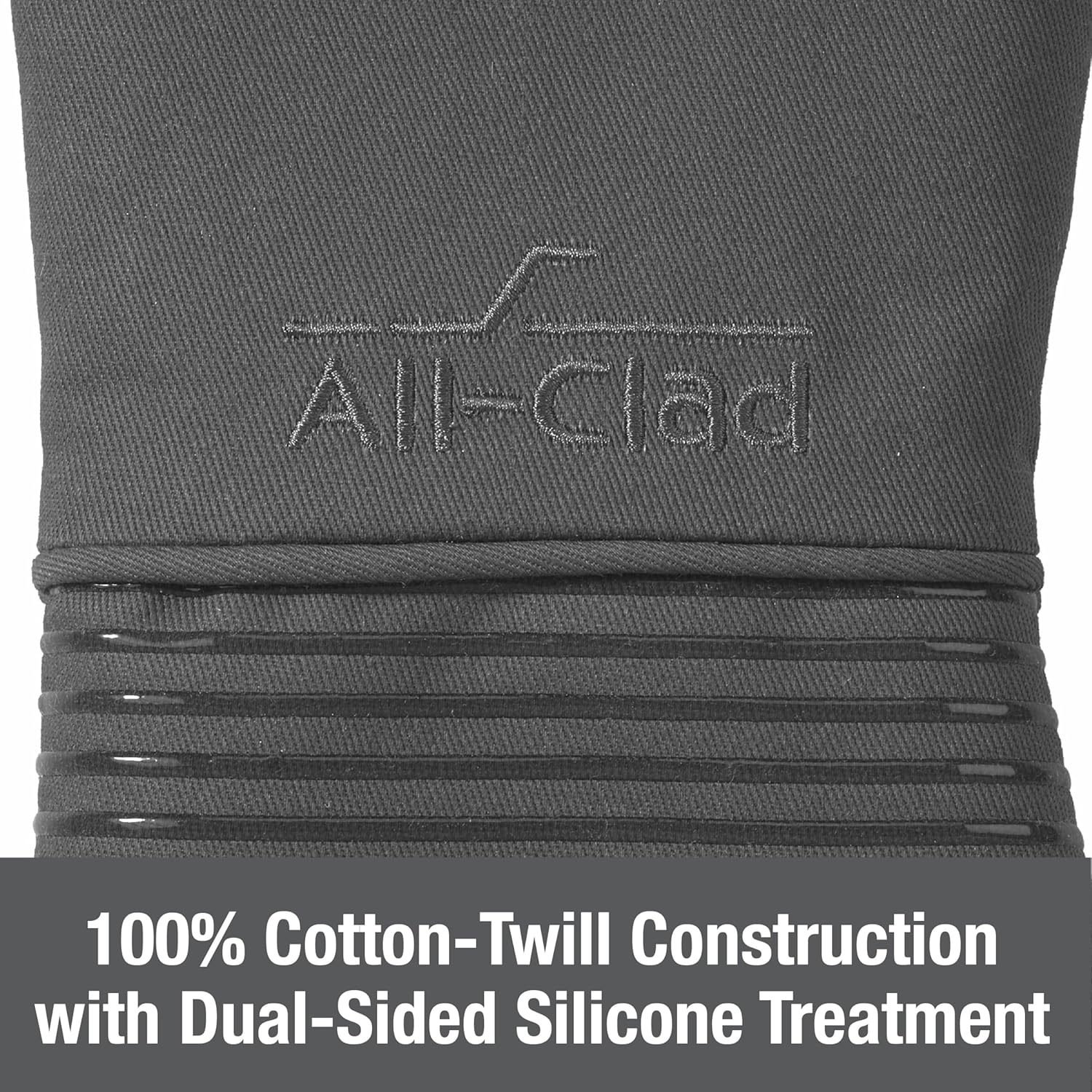 All Clad Silicone Oven Mitt: Heat Resistant up to 500 Degrees - 100% Cotton & Silicone, 14"x7" Oven Mitt for Kitchen and Barbeque, 1-Pack, Pewter