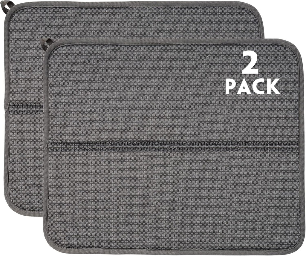 2 Pack Dish Drying Mat, Absorbent Microfiber Dish Drying Mat for Kitchen Counter, 16"x18” Large Size Dish Drying Pad, Ultra Absorbent Dishes Drainer Mat for Countertop
