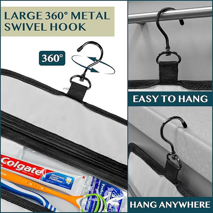 PAVILIA Travel Hanging Toiletry Bag for Women Men, Large Capacity Makeup Bag Kit, Waterproof Cosmetic Storage Organizer Case for Bathroom Shower, Black