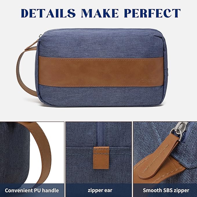 Vorspack Toiletry Bag for Men - Large Dopp Kit for Travel Water Resistant Travel Bag for Toiletries Accessories Lightweight Toiletries Bag - Blue