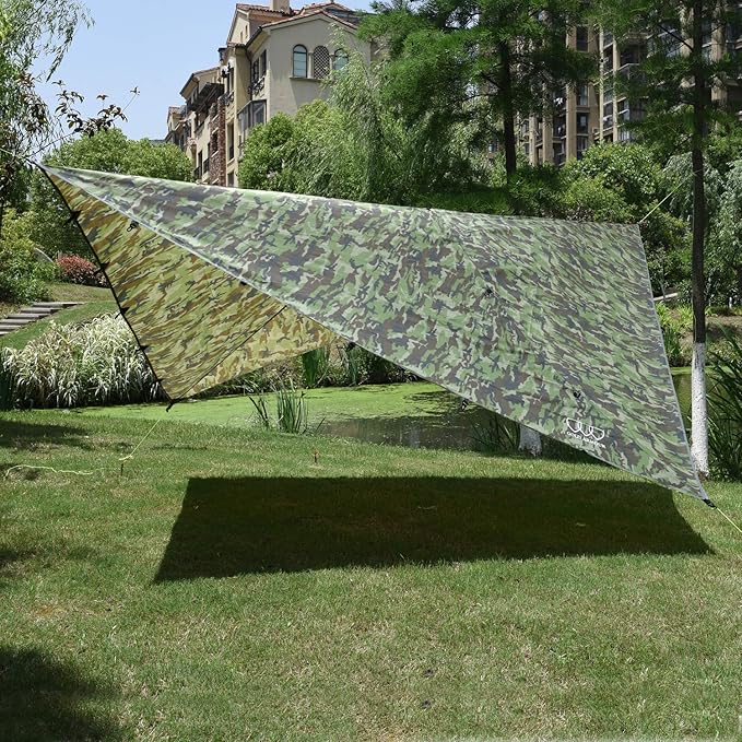 Gold Armour Rainfly Tarp Hammock, Premium 14.7ft/12ft/10ft/8ft Rain Fly Cover, Waterproof Ultralight Camping Shelter Canopy, Survival Equipment Gear Tent Accessories (Camouflage 10ft x 10ft)