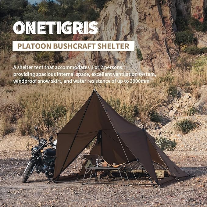 OneTigris Platoon Camping Tent, Waterproof Windproof Versatile Bushcraft Shelter for Outdoors Survival Travel Beach Truck Bikepacking