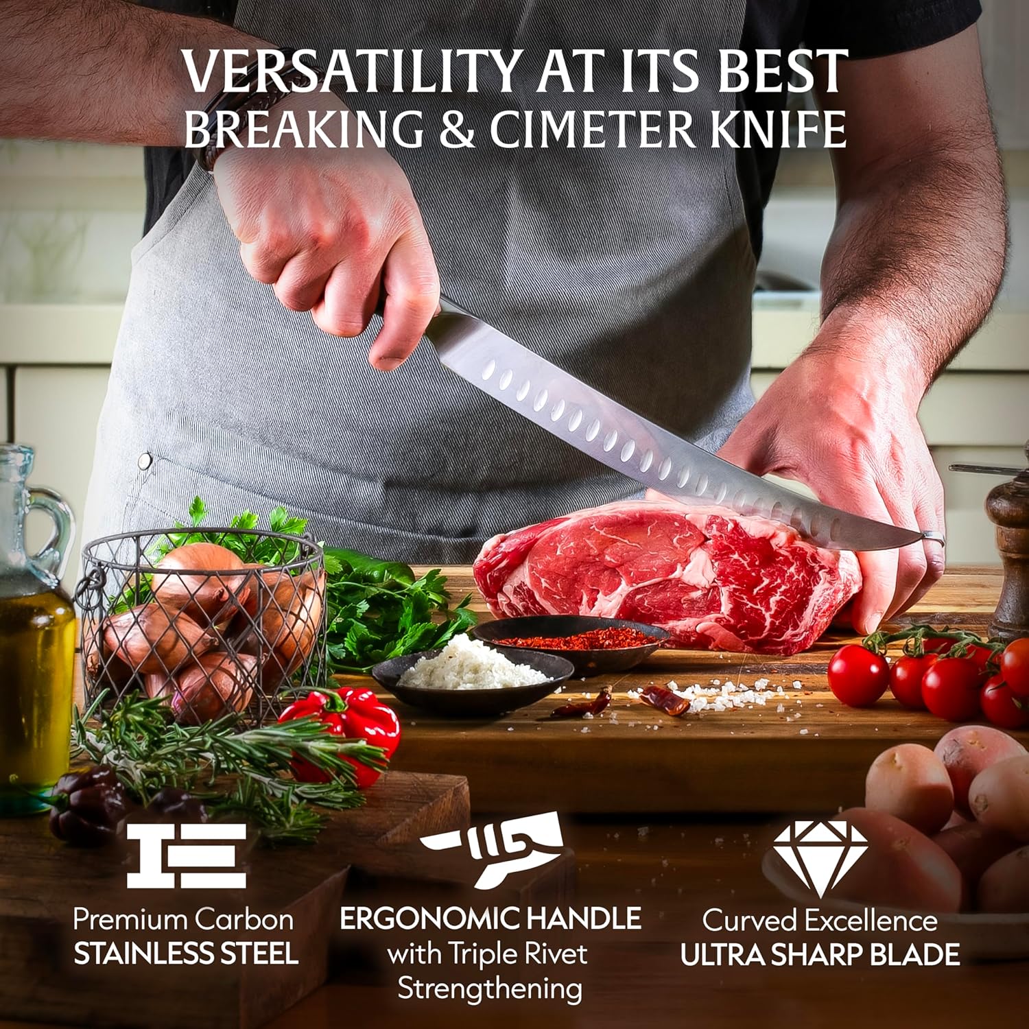 Vos 10" Breaking Knife & Butcher Knife – German Steel Brisket Slicer with Ergonomic Handle, Razor Sharp Blade, Full Tang Carving Knife for BBQ & Meat, Includes Gift Box
