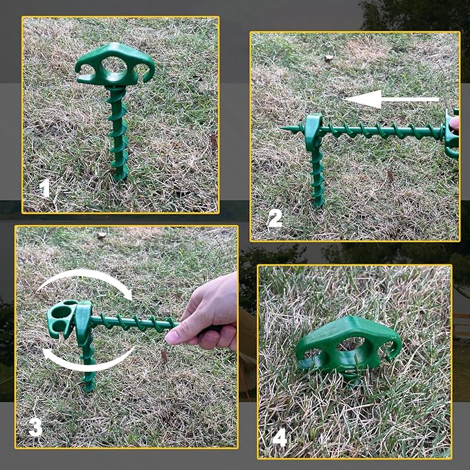 Tent Stakes Sand Stakes for Beach Tent 6 Pack Spiral Anchor Stakes 9.4 Inch Heavy Duty Screw Canopy Stakes for Camping, Hiking and More (6, Green)