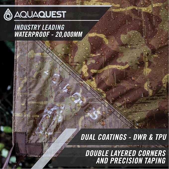 AquaQuest Defender Camping Tarp - Heavy Duty Tent Shelter or Rain Fly - Waterproof Camping Essentials for Hiking, Bushcraft & Hammock