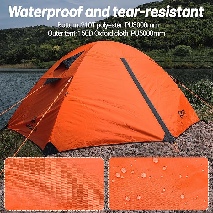 Himalaya 1/2 Person Camping Tent, 4 Season Tent Backpacking Winter Tent Waterproof Windproof Lightweight Portable PU5000 for Outdoor Camping Cold Weather Hiking Mountaineering
