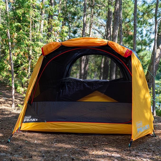Coleman PEAK1 Premium Backpacking Tent, Waterproof Fabric with 2,000mm Waterhead Rating can Withstand Winds up to 45 MPH; Wide Door, Star View Window, & Footprint Included, 1/2/3/4/6 Person Tent
