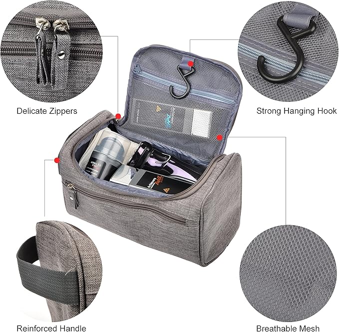 Vercord Mens Toiletry Bag Wash Travel Small Shaving Dop Kit Shower Bathroom Ditty Hygiene Bag Frosted Grey