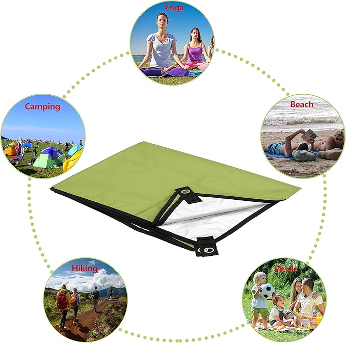 WoneNice 118 x 118 inches Camping Tarp for Tent, Tent Footprint, Sun Tarp, Ground Tarp, Insulated Thermal Silver Coating Survival Tarp for Beach, Car or Camping and Adventure