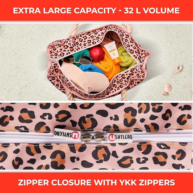 SHYLERO Beach Bag and Pool Bag. Has Airtight Pouch, Ton of Pockets. Beach Tote is Zippered, Water Resistant. Family Size