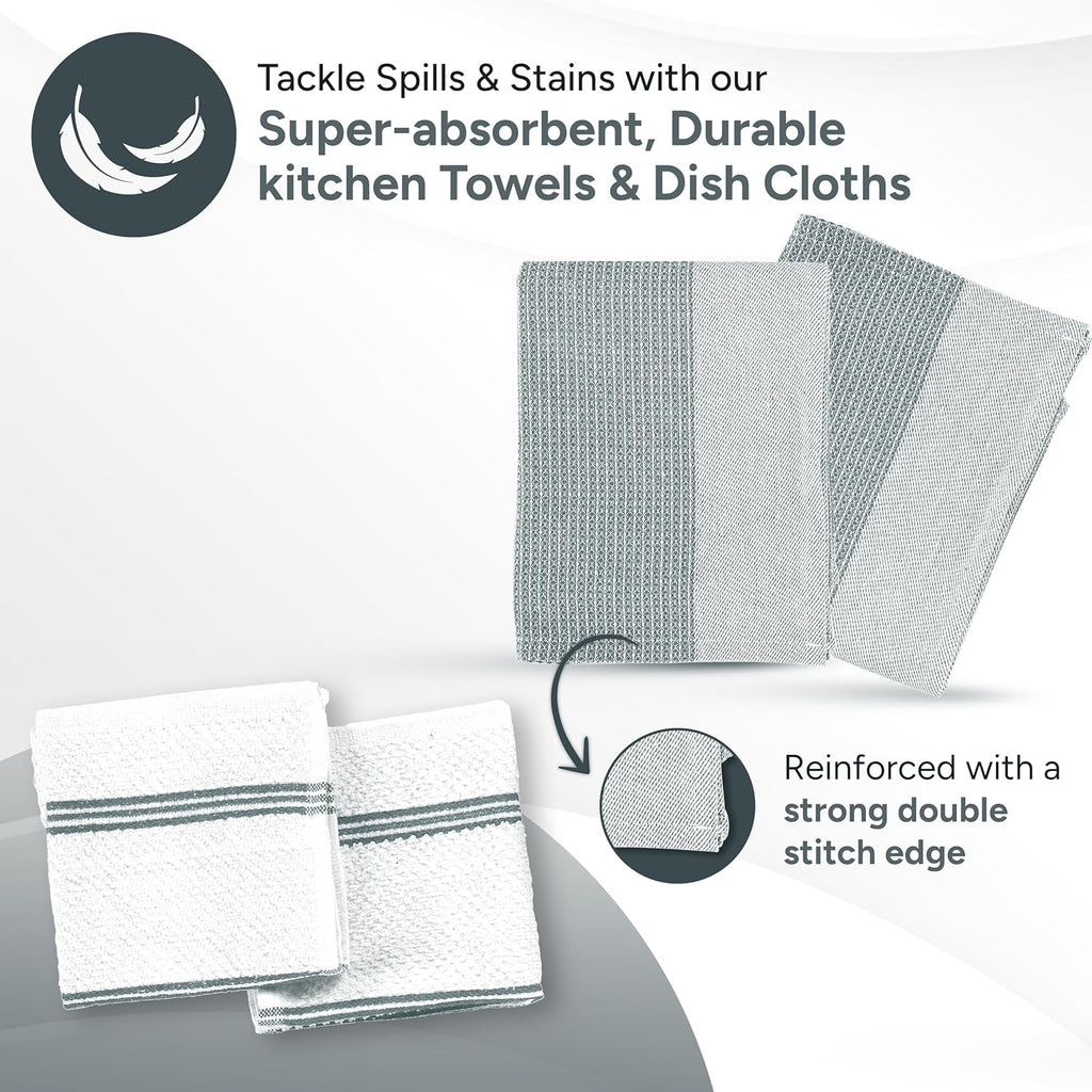 Casa Platino 8-Piece Mini Oven Mitt & Pot Holder Set – 500°F Heat Resistant with Silicone Grip, Includes 2 Kitchen Towels & 2 Dish Cloths for Drying – Non-Slip, Durable, Machine Washable – Grey