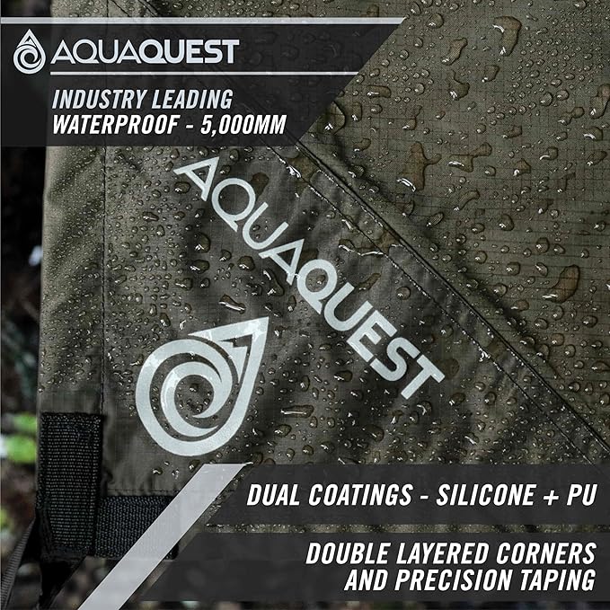 AquaQuest Defender Camping Tarp - Heavy Duty Tent Shelter or Rain Fly - Waterproof Camping Essentials for Hiking, Bushcraft & Hammock