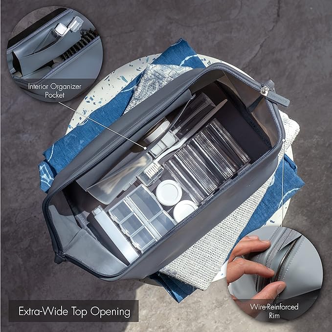 LINE+ARC Easy-to-Clean Silicone Dopp Kit (As Seen in Glamour and GQ) Extra-Wide Opening Anti-Stain (Forest, 3.5L) Toiletry Bag Travel Set Makeup Organizer Cosmetics Case Fabric Simple Hang Loop