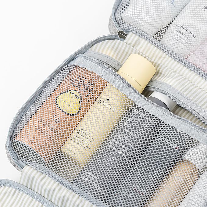 PAVILIA Hanging Toiletry Bag Travel Bag Women Men, Foldable Cosmetic Organizer, Roll up Makeup Bag, Water Resistant Accessories Toiletries, Large Travel Essentials Kit (Heather Grey)