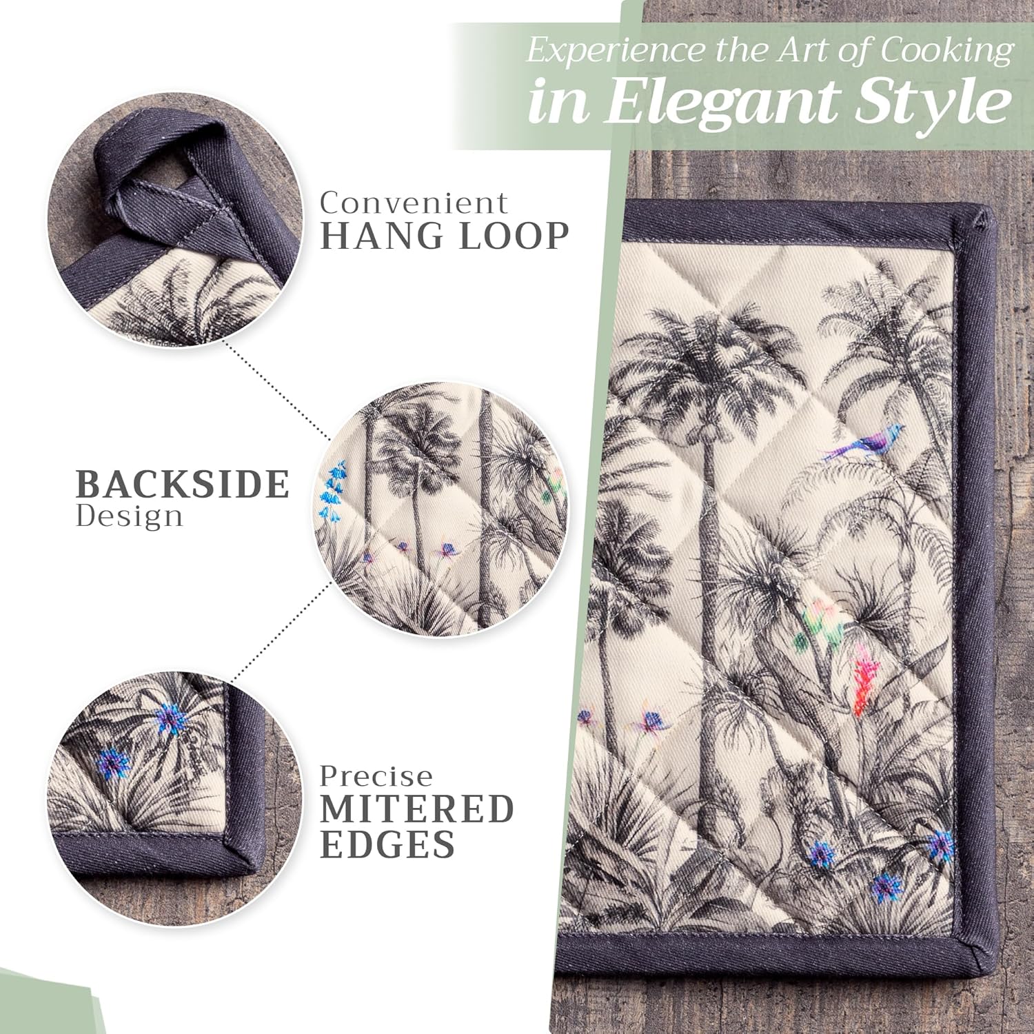 Maison d' Hermine Pot Holders Set 100% Cotton Heat Resistant Potholders 8" x 8" Hot Pads with Loop BBQ, Cooking, Baking, Grilling, Kitchen, Handling Hot Pans (Pack of 2, Amazonia)