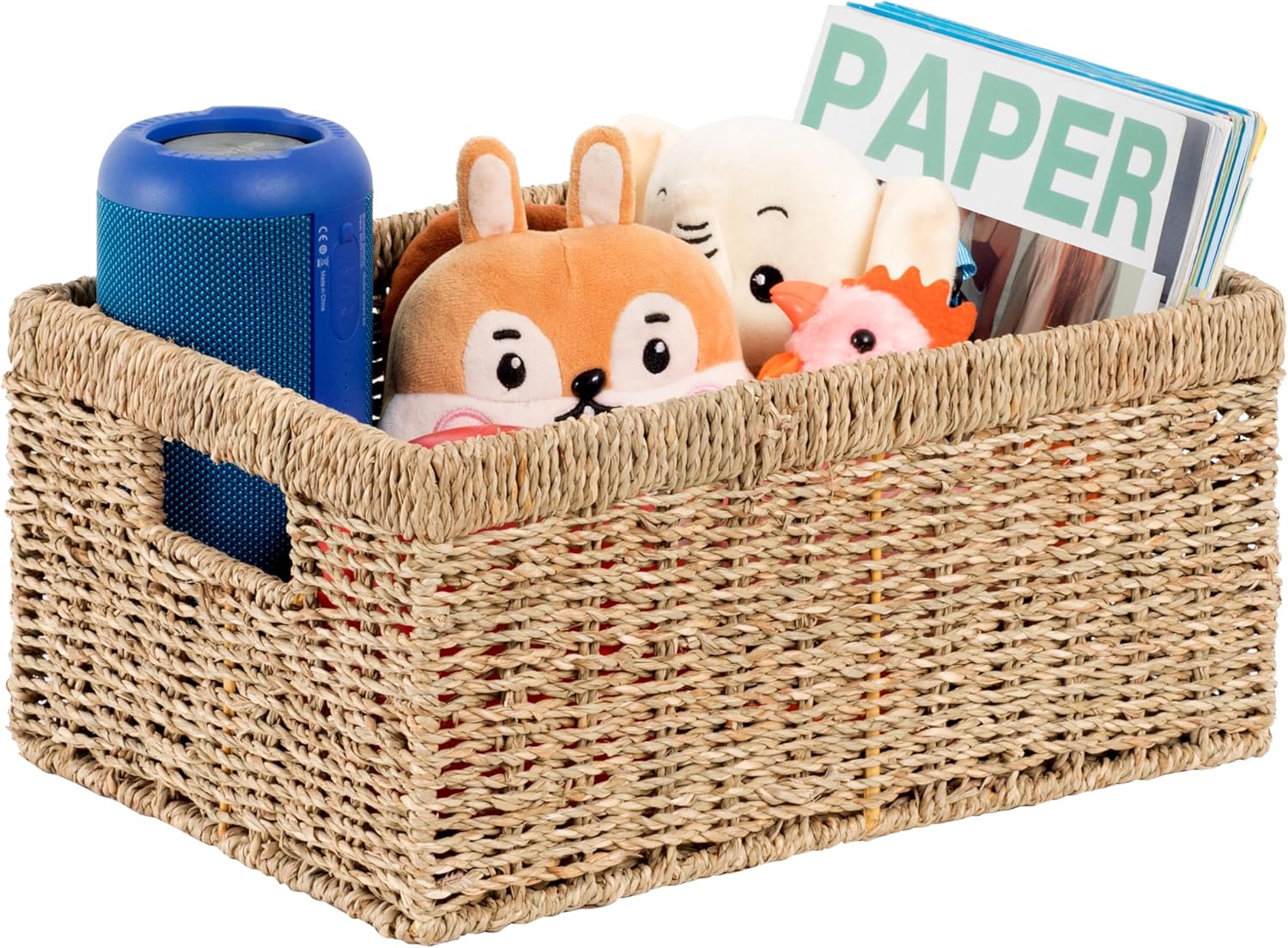 CENBOSS Wicker Baskets (Large, Seagrass, 1PC) Rattan Storage Baskets for Shelves, Woven Seagrass Holder