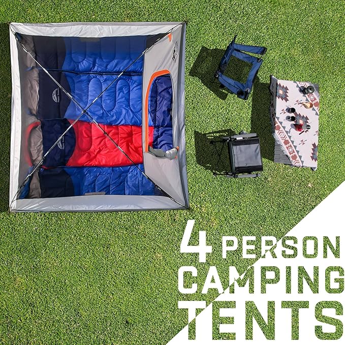 Happy Travel Camping Tent, 4 Person Dome Tents for Camping with Rainfly, Waterproof Clip Easy Setup Portable Family Tent with Mesh Windows, 20% More Headroom Backpacking Tents for Camping & Hiking