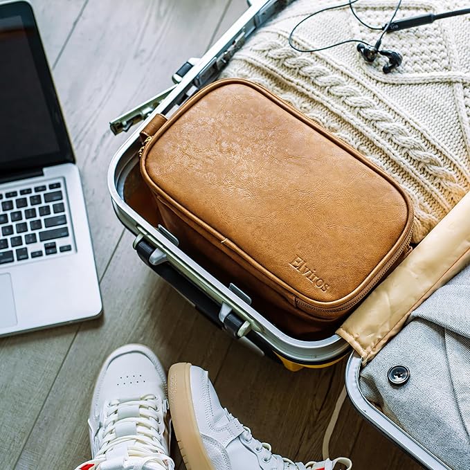 Elviros Toiletry Bag for Men, Large Travel Shaving Dopp Kit Water-resistant Bathroom Toiletries Organizer PU Leather Cosmetic Bags