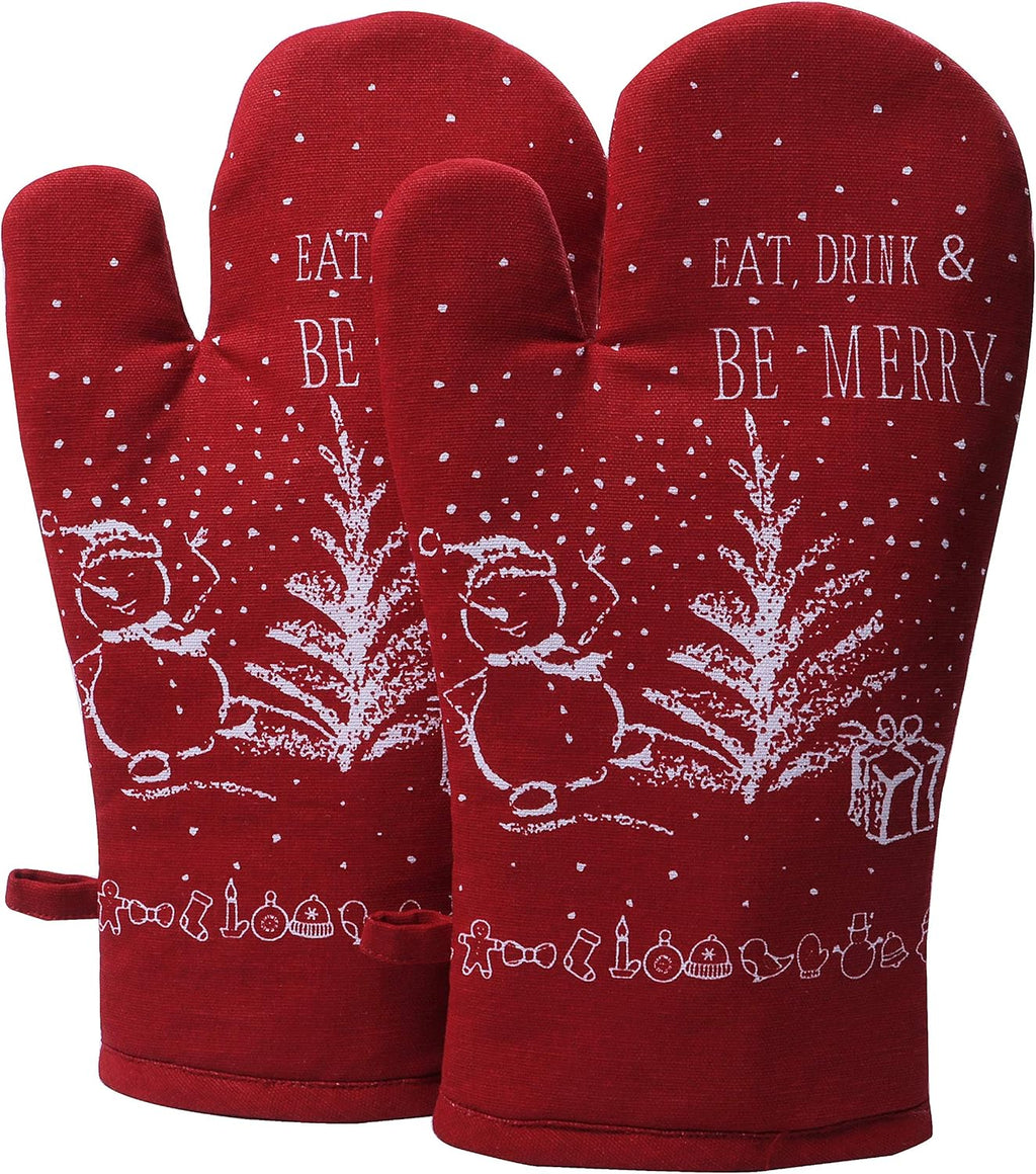 AMOUR INFINI Oven Mitts Set of 1 Quilted Liner with Hanging Loop Non Slip, Heat Resistant, Washable Reusable Oven Mitt (Christmas Party 7x13 Inches)