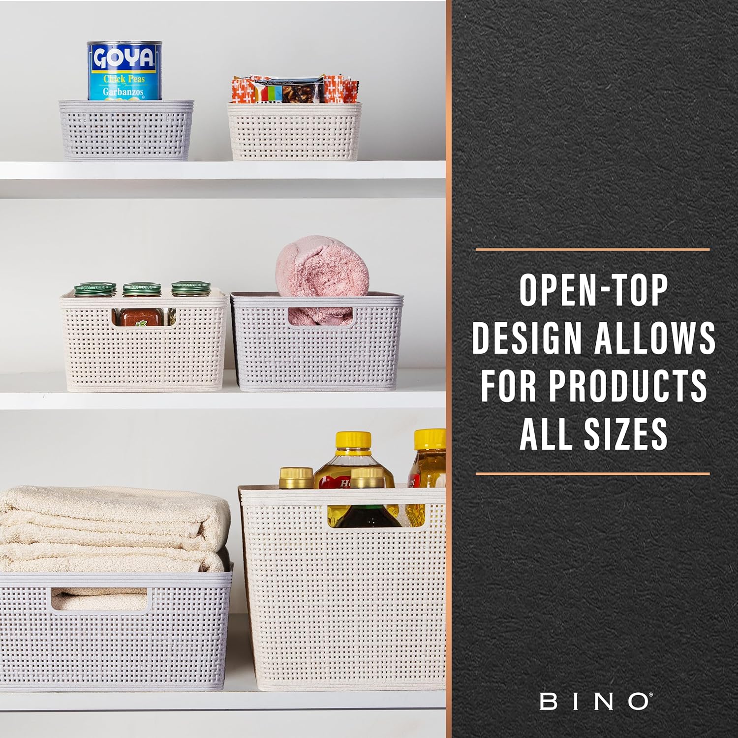 BINO Woven Plastic Basket | Large (Natural), 3-Pack | THE JUTE COLLECTION | Home Organization, Space-Saving Storage, Stylish Design | Plastic Storage Basket