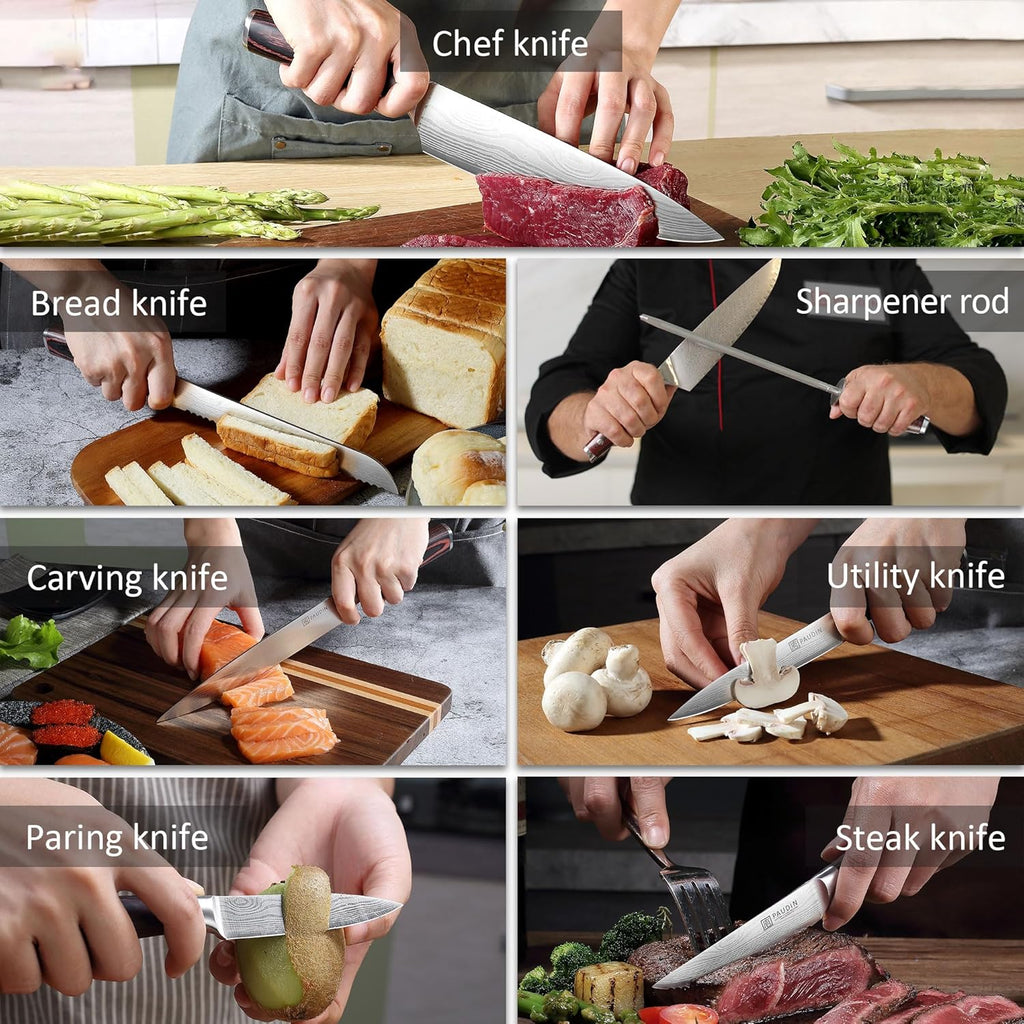 PAUDIN Kitchen Knife Set with Block, 14 Pieces Knife Sets for Kitchen with Block, High Carbon German Stainless Steel Sharp Chef Knife Set with Ergonomic Pakkawood Handle