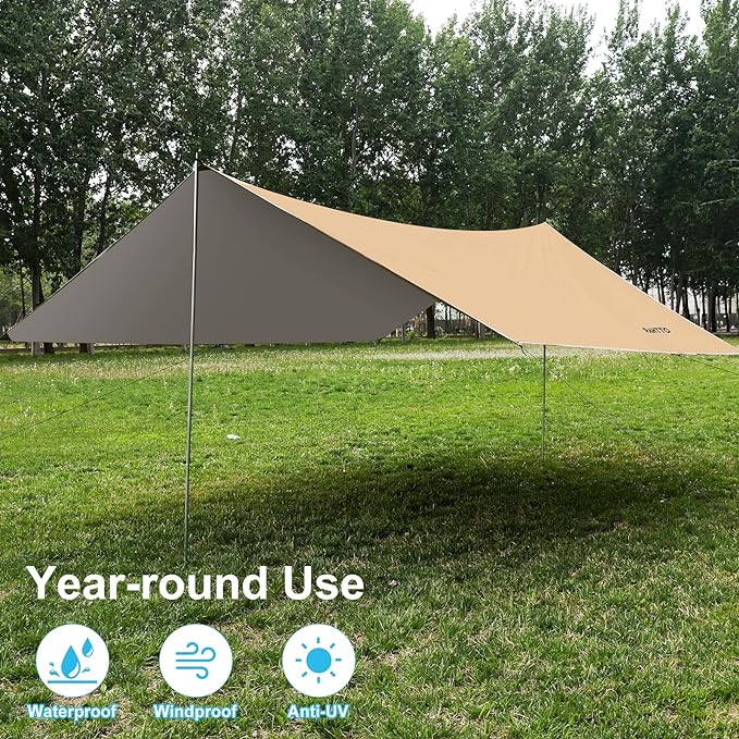 Hammock Rain Fly, 12x10FT Camping Tarp with Poles, Waterproof and Ultralight Survival Tent Tarp for Outdoors, Camping, Hiking, Picnic, Backpacking