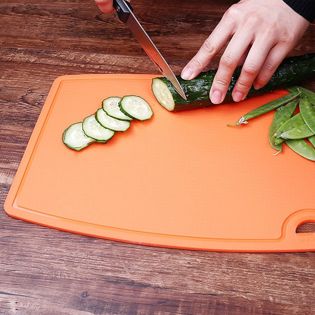 Extra Large Thick Silicone Cutting Boards for Kitchen 14.6'' x 10.43'' Flexible Cutting Chopping Boards/Mats Non-slip Deep Drip Juice Groove, Dishwasher Safe-Orange