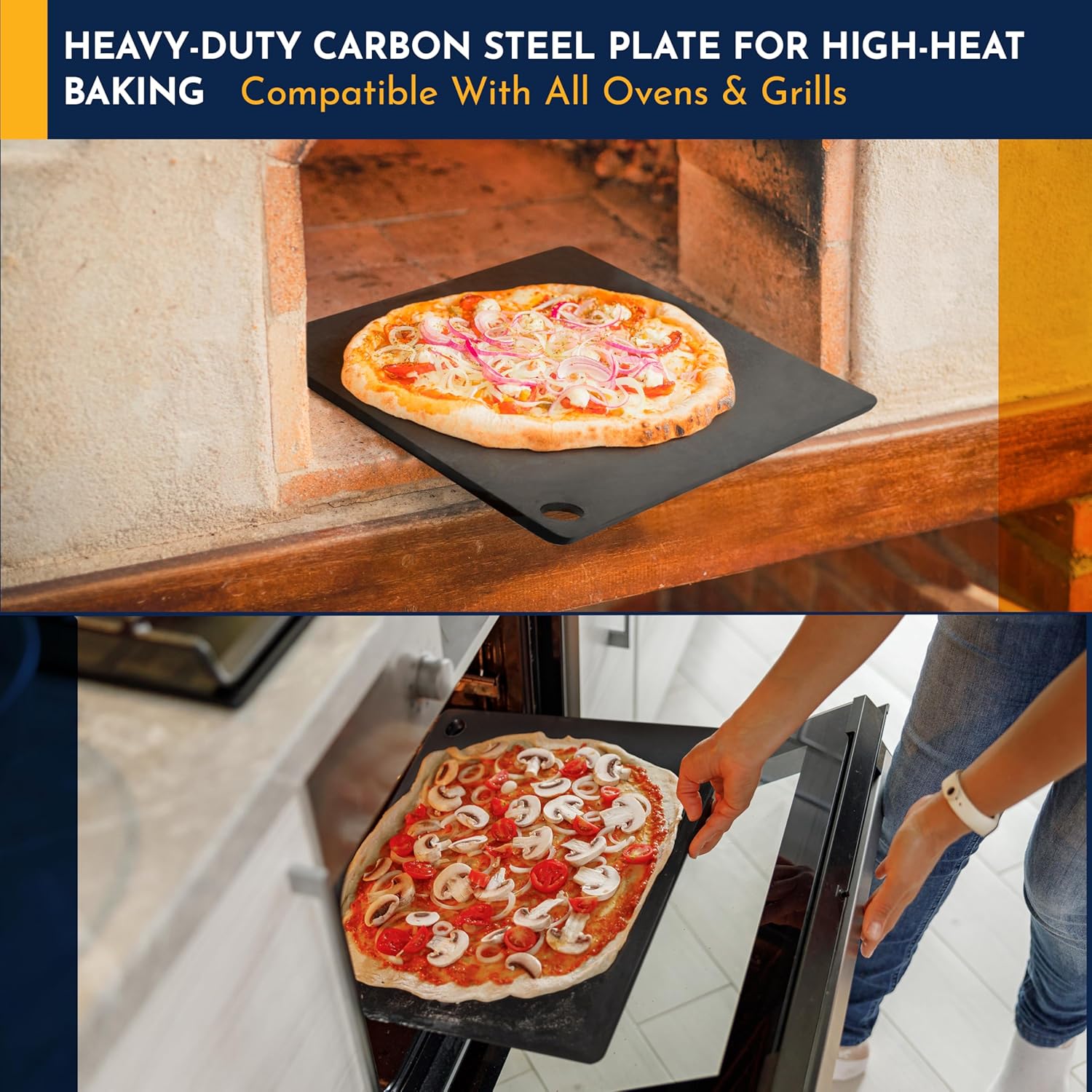 Loftern 14" x 16" Pizza Steel - Heavy-Duty Carbon Steel Baking Plate for Oven, Grill & Pizza Oven - Pro Pizza Stone for Bread, Sourdough, and Crisp Crust Perfection