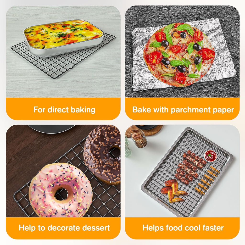 2PCS Cooling Racks for Cooking and Baking - 10" x 15"Heavy Duty Stainless Steel Wire Rack for Baking, Grilling, Roasting - Oven & Dishwasher Safe - Fits Jelly Roll Sheet Pan（Black）