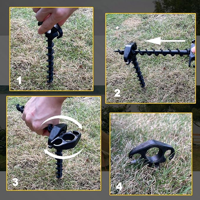 Tent Stakes Sand Stakes for Beach Tent 10 Pack Spiral Anchor Stakes 9.4 Inch Heavy Duty Screw Canopy Stakes for Camping, Hiking and More(10, Black)