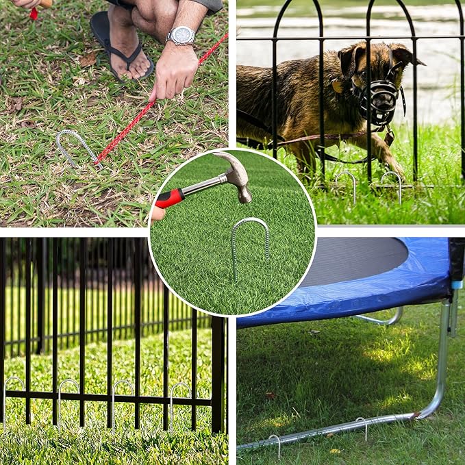 CEWOR 12 Pack 12 Inch Rebar Stakes, J Hook Heavy Duty Tent Stakes Metal Ground Stakes Galvanized Ground Anchors for Chain Link Fence, Trampoline, Camping, Canopy, Outdoor Decorations