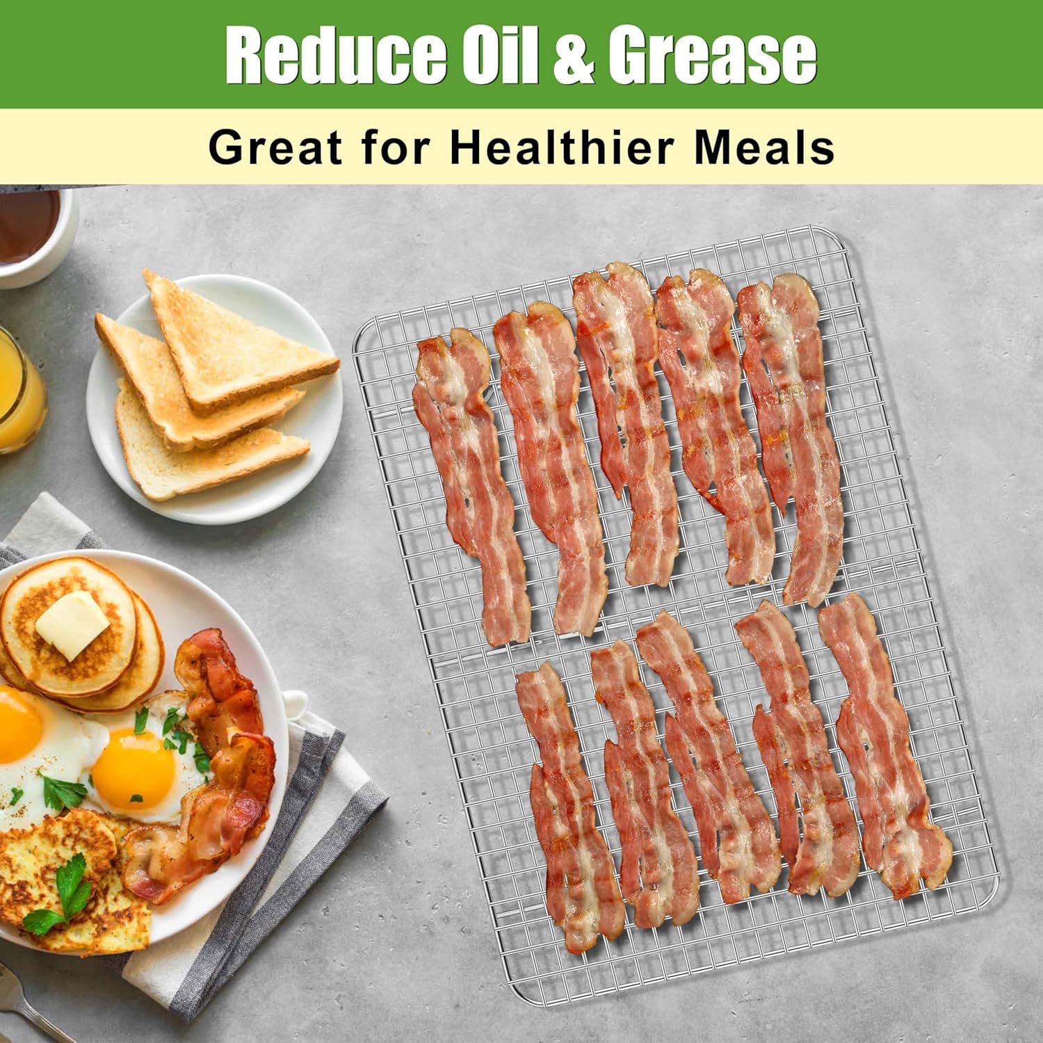 Homikit 2 Pack Cooling Racks, 16.5 x 11.5 Inch Stainless Steel Large Baking Rack Set for Cooking Roasting Grilling, Bacon Bread Pizza Oven Wire Racks Fit 18x13 Half Sheet, Heavy Duty & Dishwasher Safe