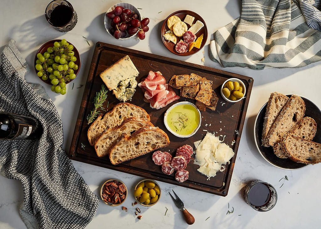 Sonder Los Angeles, Made in USA, Large Thick End Grain Walnut Wood Cutting Board with Non-Slip Feet, Juice Groove for Kitchen 20x15x1.5 in (Gift Box Included)